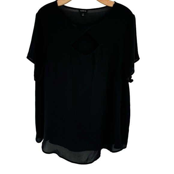 Torrid Black Keyhole Blouse Size 2x Short Sleeve Flowy Fit Women's Top shirt - Picture 1 of 9